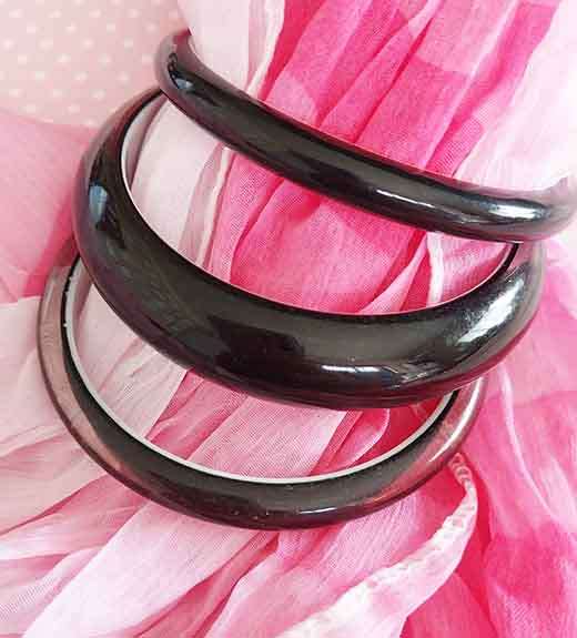 Black Acrylic Brangles, Inside Diameter - 65mm, Width - 2 x 8mm & 1 x 17mm, 3pc / 1Set