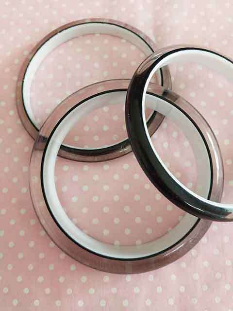 Black Acrylic Brangles, Inside Diameter - 65mm, Width - 2 x 8mm & 1 x 17mm, 3pc / 1Set