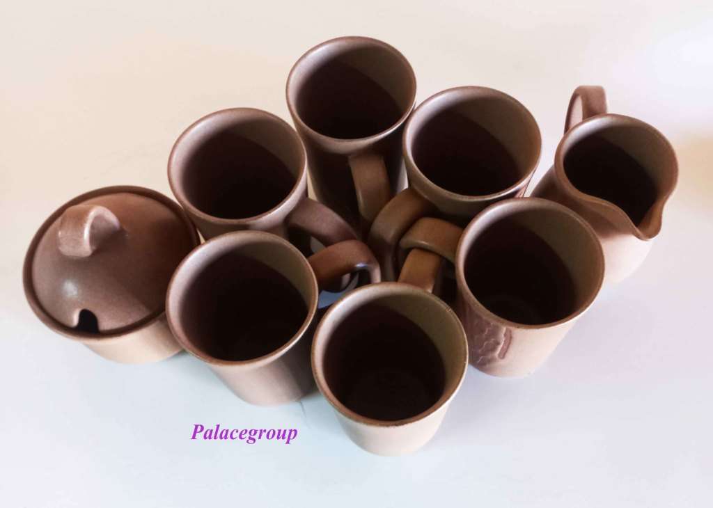 Argilla Pottery Clay Mugs x 6, (Height - ±102mm - 250ml) 1 x Milk Jug, 1 x Sugar Bowl With Lid
