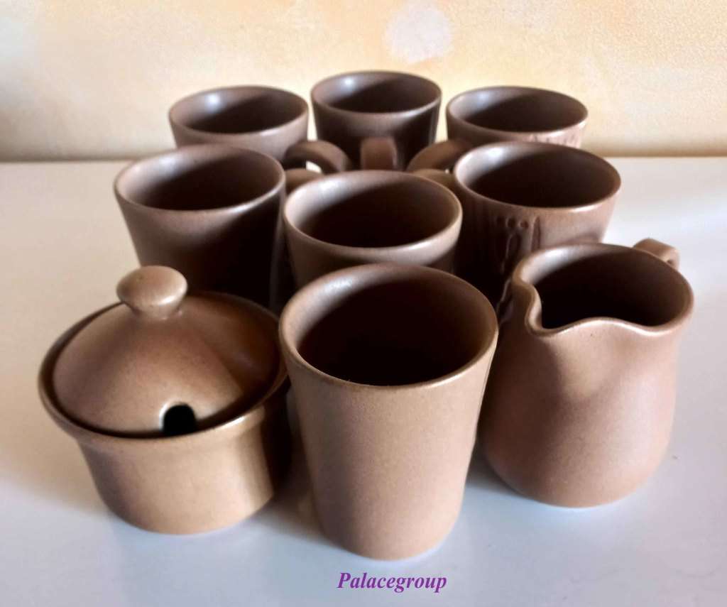 Argilla Pottery Clay Mugs x 6, (Height - ±102mm - 250ml) 1 x Milk Jug, 1 x Sugar Bowl+Lid, T/spoon