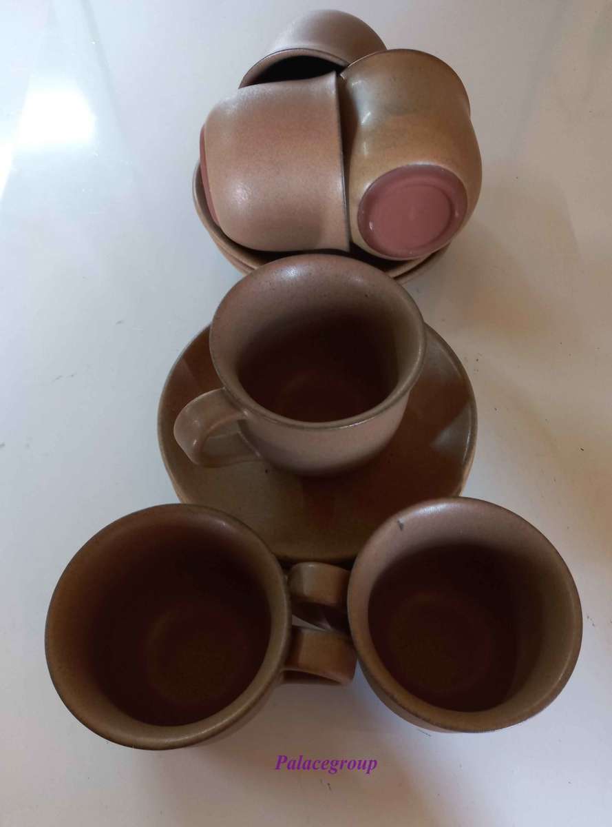 Argilla Pottery Clay Cups & Saucer x 6, (Height - ±70mm, Top Diameter ±90mm - 250ml)