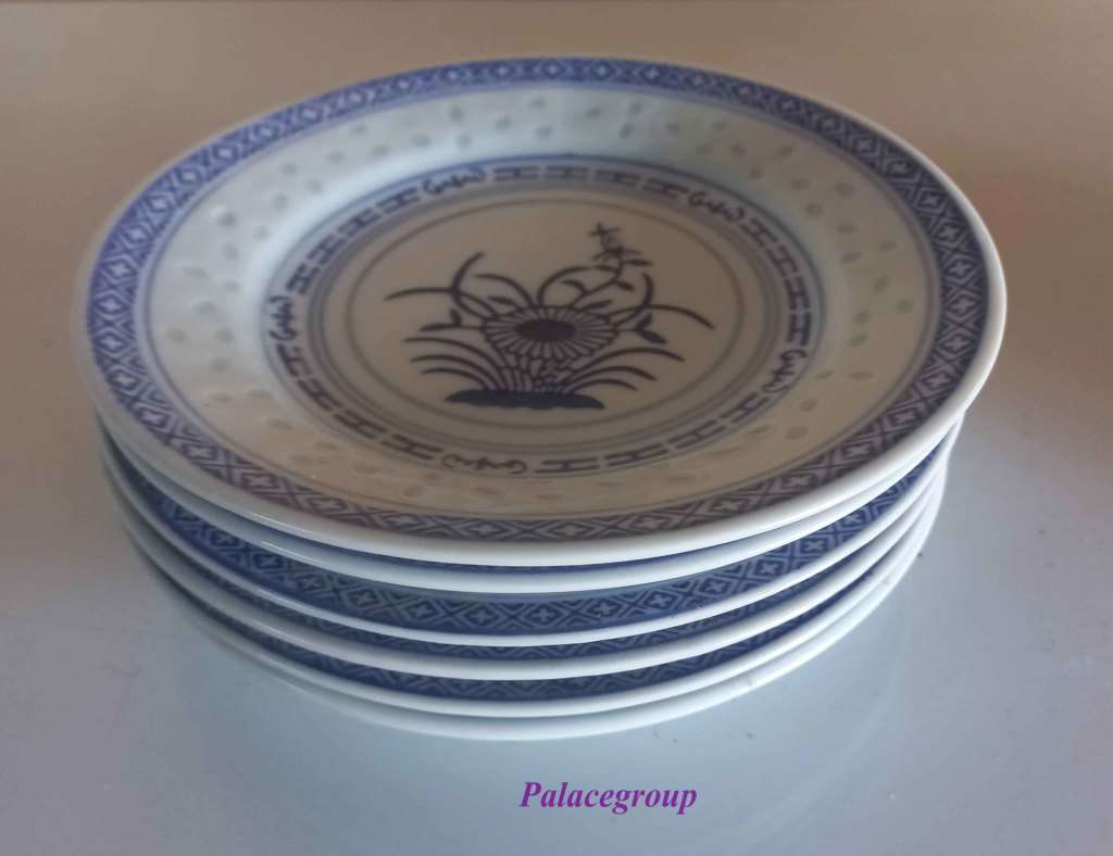 Chinese Rice Grain - 6 x Rice Eyes Blue And White Side Plates, Dia 150mm, See Photo`s