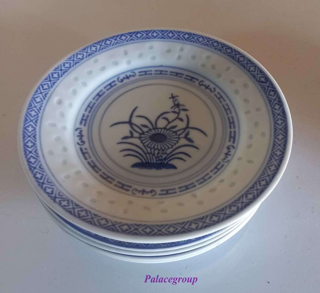 Chinese Rice Grain - 6 x Rice Eyes Blue And White Side Plates, Dia 150mm, See Photo`s
