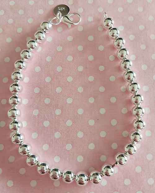 Bracelet, Silver Ball Bracelet, Stamped 925, 6mm Wide, Lobster Clasp, 19.5cm+5cm, 1pc