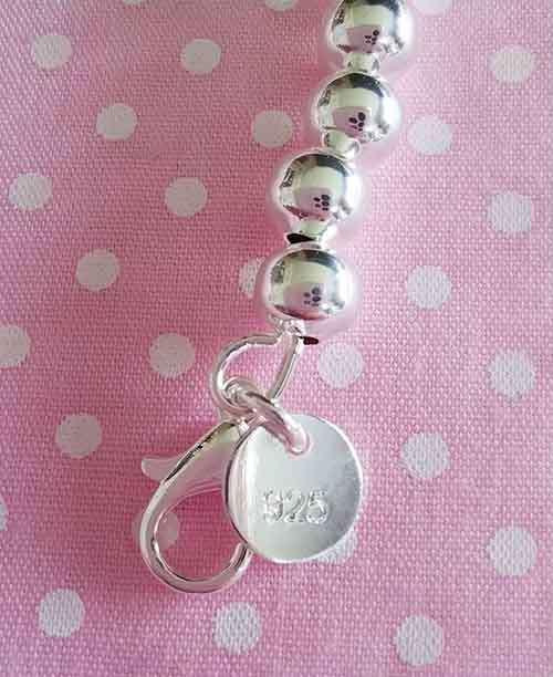 Bracelet, Silver Ball Bracelet, Stamped 925, 6mm Wide, Lobster Clasp, 19.5cm+5cm, 1pc