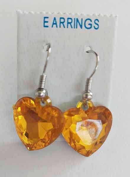 Fashion Jewellery, Earrings, Heart, Yellow, Shepherds Hook, 29mm, 2pc