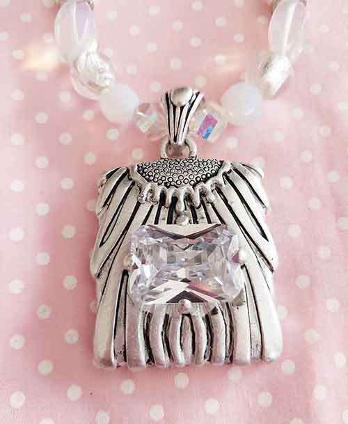 Necklace, White Glass Pearls+Moonstone+Foil+Crystal+Indian Beads, Pendant, Lobster Clasp, 50cm+5cm