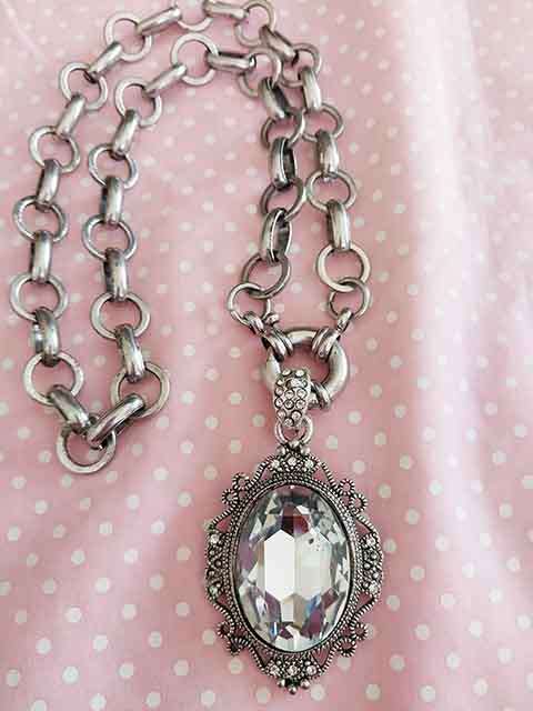 Necklace, Pendant+Clear Rhinestones, Nickel Chain, Signoretti Clasp, 46cm