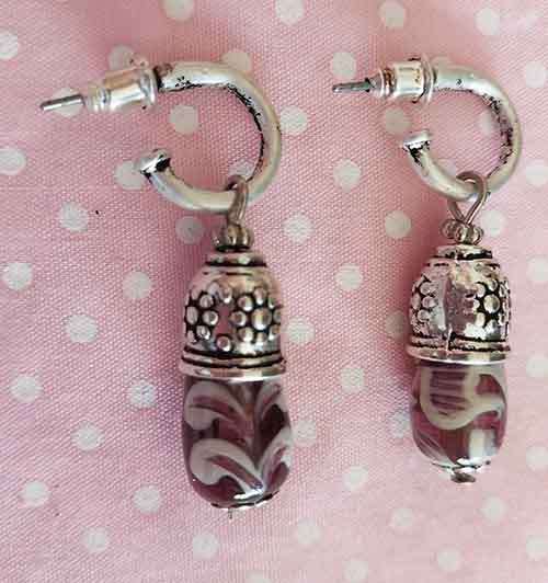 Earrings, Purple Glass Beads, Nickel Findings, Nickel Ear Hoops, 42mm, 2pc