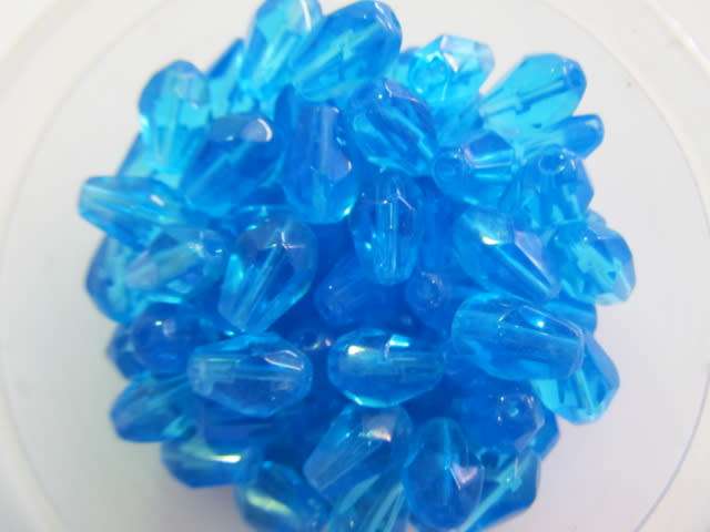 Glass Beads, Teardrop, Facetted, Turquoise, 12mm 10pc