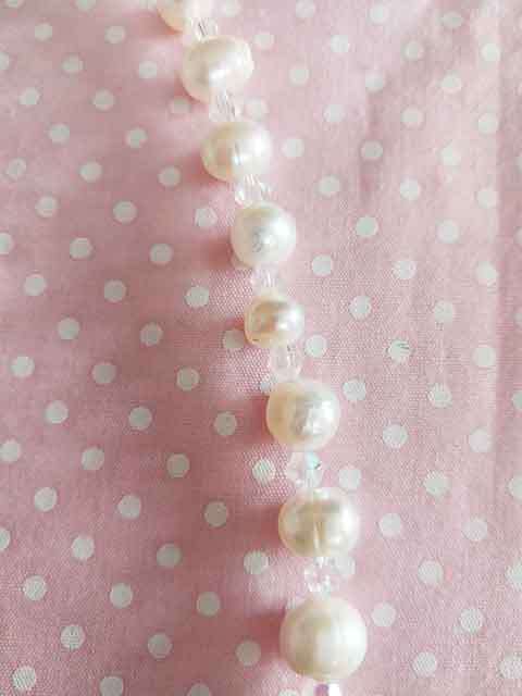 Necklace, White Freshwater Pearls+Clear AB Crystal Beads, Nickel Findings, Lobster Clasp, 42cm+5cm