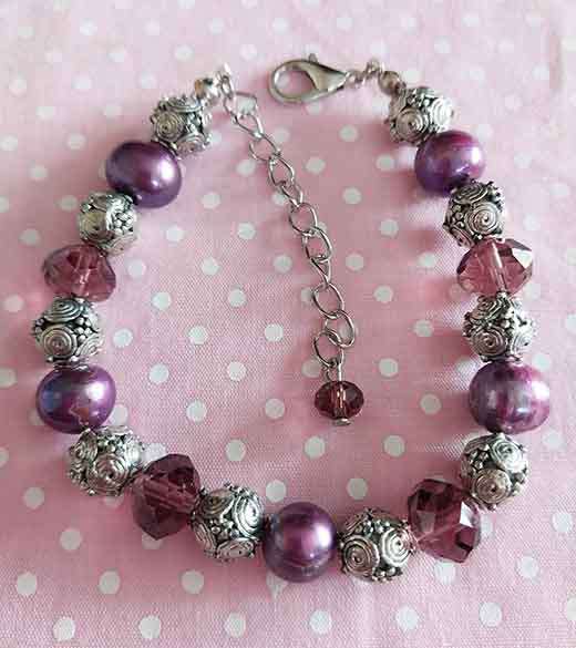 Bracelet, Purple Freshwater Pearls+Crystal Beads, Nickel Metal BeadFindings, Lobster Clasp, 18cm+5cm