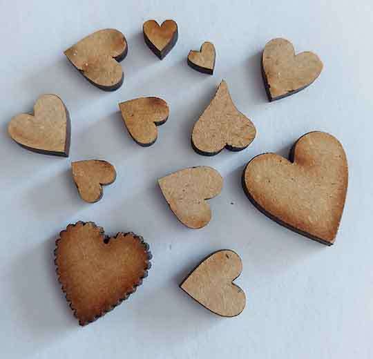 Embellishments, Heart, Wood, Natural Colour, Mixed Sizes, 12pc