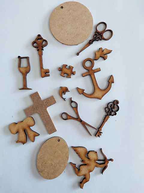 Embellishments, Charms, Wood, Natural Colour, Mixed Sizes And Shapes, 14pc