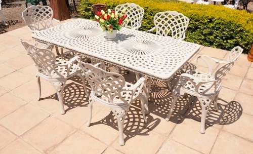 Cast Aluminium 6 Seater King Diamond (100cm x 216cm) Rectangular Patio Set