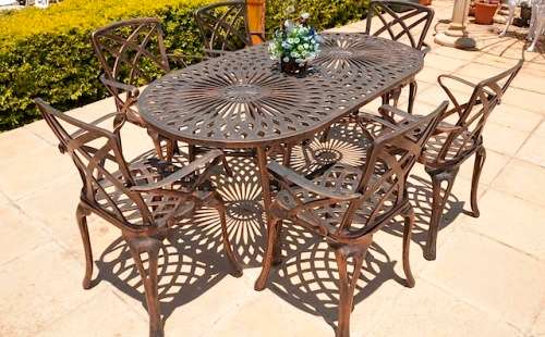 Cast Aluminium 6 Seater Small Rainbow/King Diamond Oval Patio Set