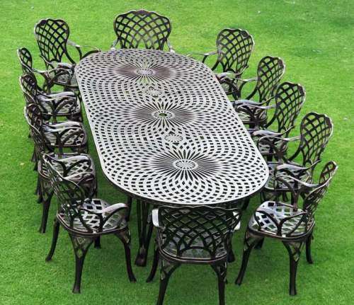 Cast Aluminium 12 Seater King Diamond Patio Set, 125cmx320cm King Diamond Oval Table
