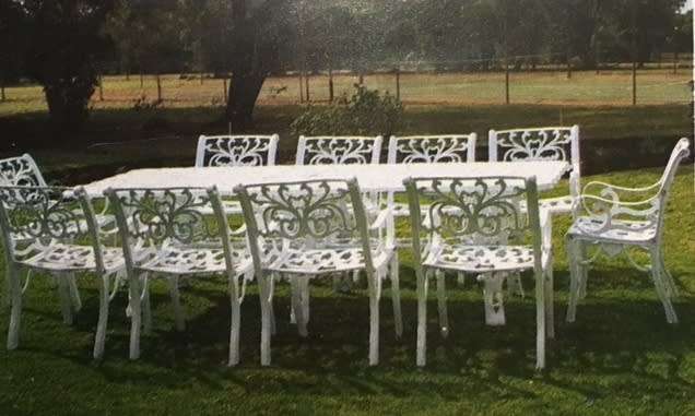 Cast Aluminium 10 Seater Spider Patio Set (with arms), 90x265cm Spicer Rectangular Table