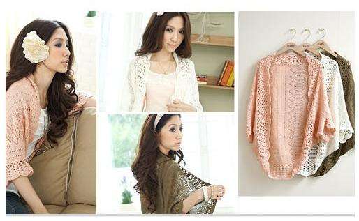 New Fashion Women's Hollow bat sleeve cardigan sweater