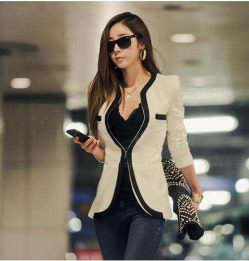 Elegant Splicing Design Dacron Women's Blazer