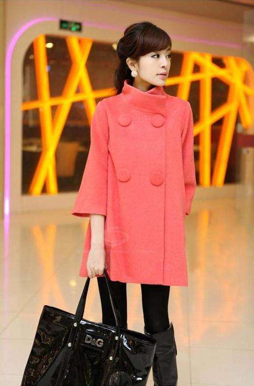 Elegant Stand Collar Double-Beasted Cloak Design Worsted Women's Coat
