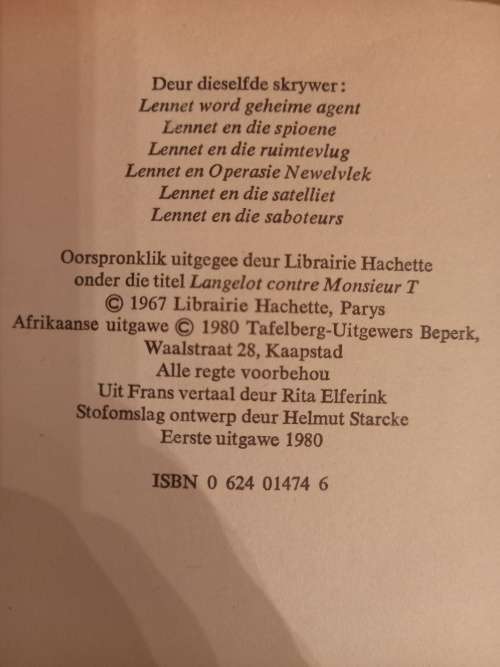 Lennet en die geheimsinnige meneer T deur Luitenant X (1ste uitgawe 1980)