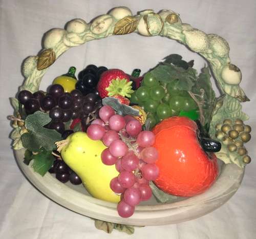 Fruit basket including glass faux fruit