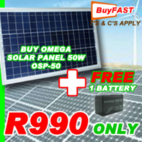 BUY OMEGA Output Solar Panel50W OSP-50 GET 1 FREE BATTERY + FREE DELIVERY BY BUYFAST