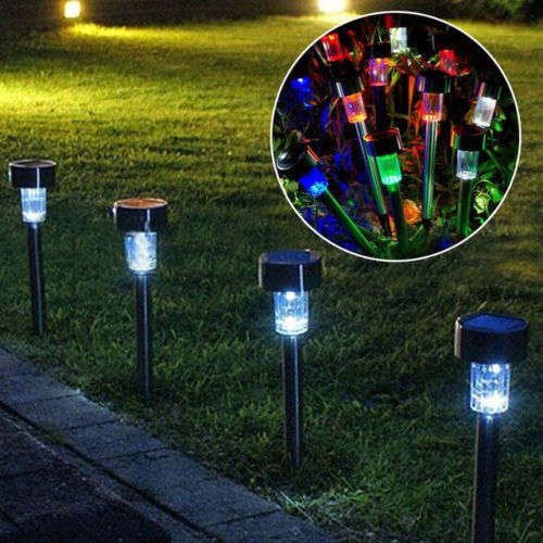 10Pcs Outdoor Garden Stainless Steel LED Solar Landscape Path Lights Yard Lamp