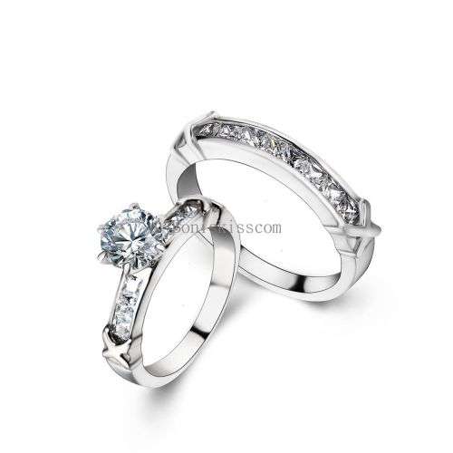 Women Stainless Steel Infinity Rings Round CZ Bridal Engagement Wedding Ring Set