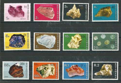 BOTSWANA - MINERALS 1976 - OVERPRINT PART SET OF 12 FINE MINT STAMPS TO R2 / P2