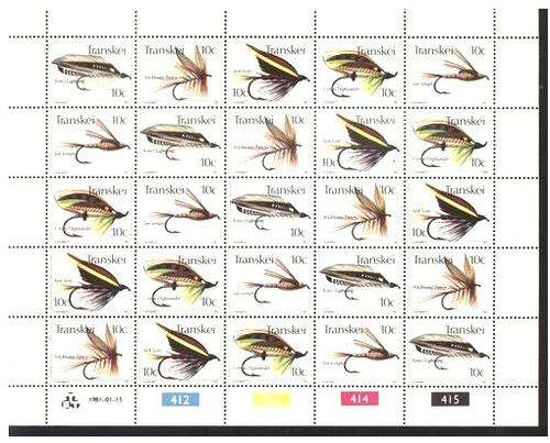 TRANSKEI - FLYFISHING - FULL SHEET OF 25 UM STAMPS (1981)