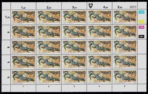 VENDA - FULL SHEET OF 25 x 20 CENT UM STAMPS EACH - 2nd DEFINITIVE REPRINTS - CYLINDER 1214