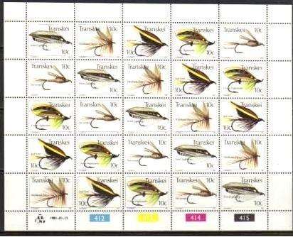 TRANSKEI - FULL SHEET OF 25 MINT STAMPS - FLY FISHING 1981