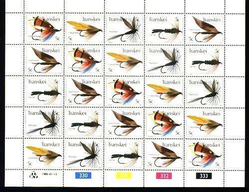 TRANSKEI - FULL SHEET OF 25 UM STAMPS  - FLY FISHING  1980.