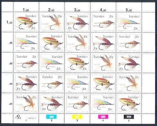 TRANSKEI - FULL SHEET OF 25 MINT STAMPS - FLY FISHING 1983