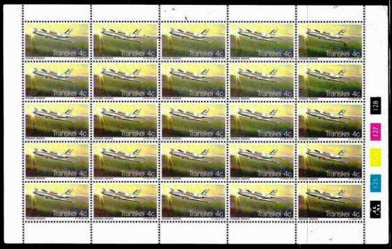 TRANSKEI - FULL SHEET OF 25 MINT 4c STAMPS (AIRWAYS)