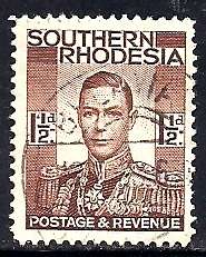 S RHODESIA - KG VI DEFINITIVES (1937) - 1 1/2d POSTALLY USED