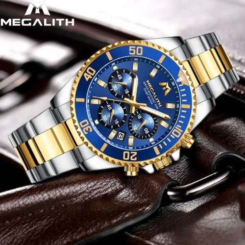 MEGALITH Sports Watches Men Waterproof Business Reloj Hombre Casual Full Steel Chrono