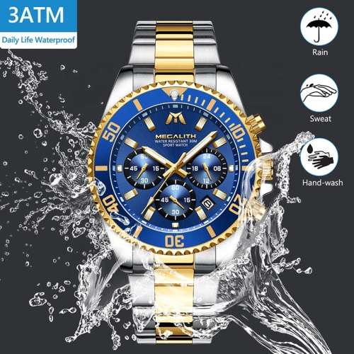 MEGALITH Sports Watches Men Waterproof Business Reloj Hombre Casual Full Steel Chrono