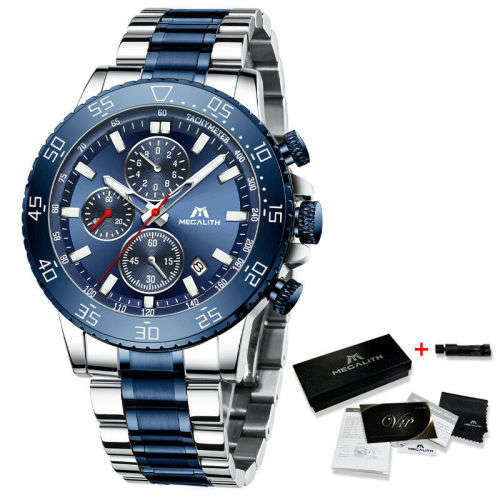 Megalith Top Brand Luxury Fashion Stainless Strap Quartz Men Clock Casual Date Business Male Wristwa