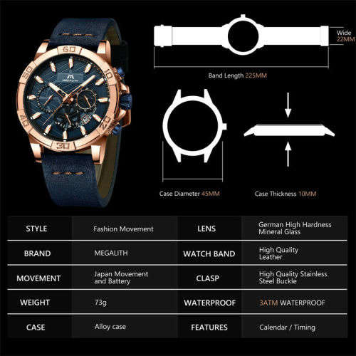 Watches Mens Sport chronograph waterproof watch men top brand MEGALITH 2020
