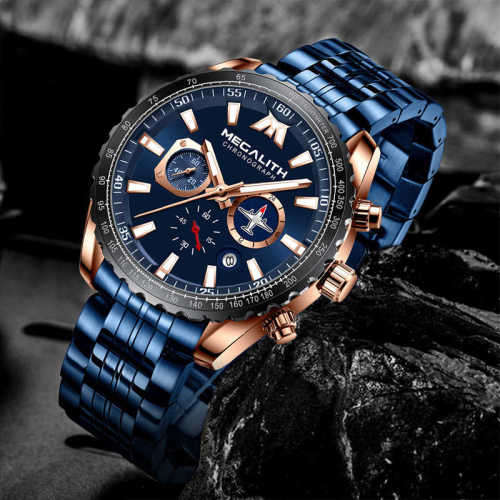 2020 MEGALITH Chronograph Multi Dial Working Powerful Waterproof Luxury Mens Watch