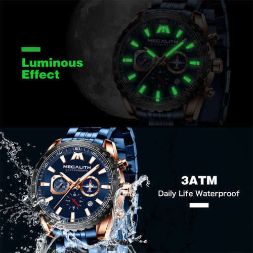 2020 MEGALITH Chronograph Multi Dial Working Powerful Waterproof Luxury Mens Watch