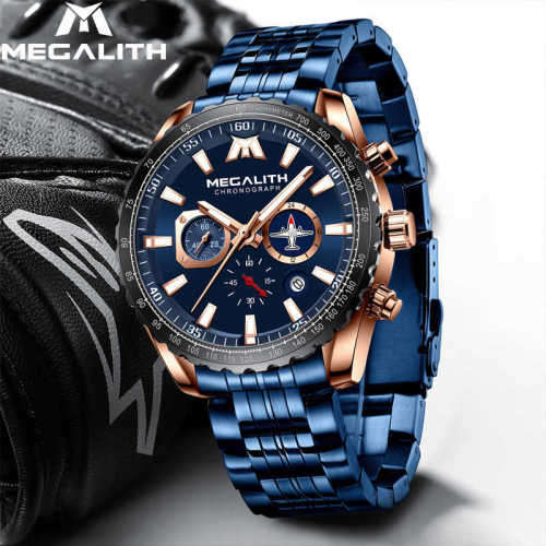 2020 MEGALITH Chronograph Multi Dial Working Powerful Waterproof Luxury Mens Watch