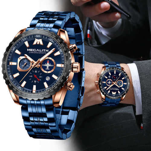 2020 MEGALITH Chronograph Multi Dial Working Powerful Waterproof Luxury Mens Watch