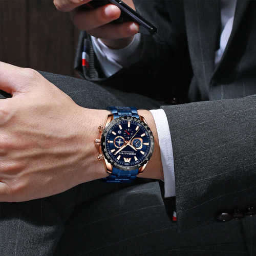 2020 MEGALITH Chronograph Multi Dial Working Powerful Waterproof Luxury Mens Watch