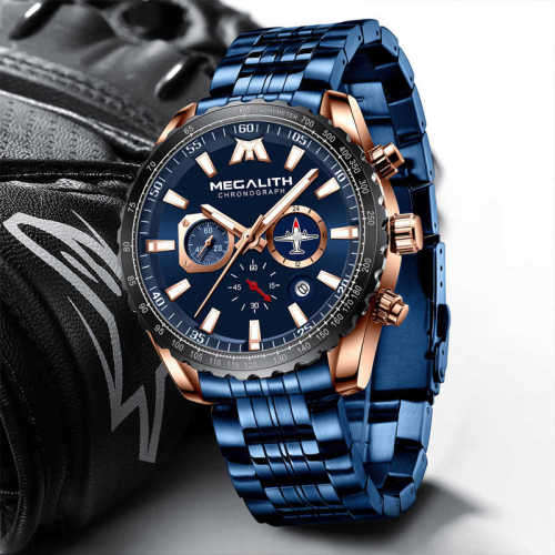 2020 MEGALITH Chronograph Multi Dial Working Powerful Waterproof Luxury Mens Watch