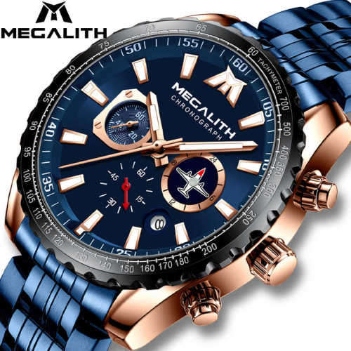 2020 MEGALITH Chronograph Multi Dial Working Powerful Waterproof Luxury Mens Watch
