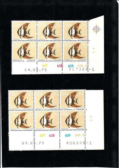 SACC 366: 2ND DEFINITIVE 9c CONTROL BLOCKS DATED 4.8.1975. PANES A & B. U/MINT